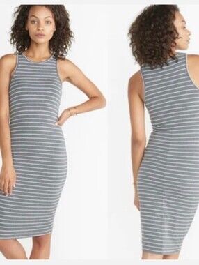 Marine Layer Lexi Gray & White Striped Sleeveless Midi Dress